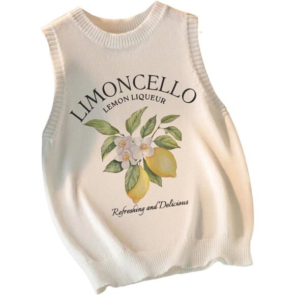 Women's Lemon Graphic Sweater Vest Sleeveless Knitted Tank Top Casual - Picture 2 of 4
